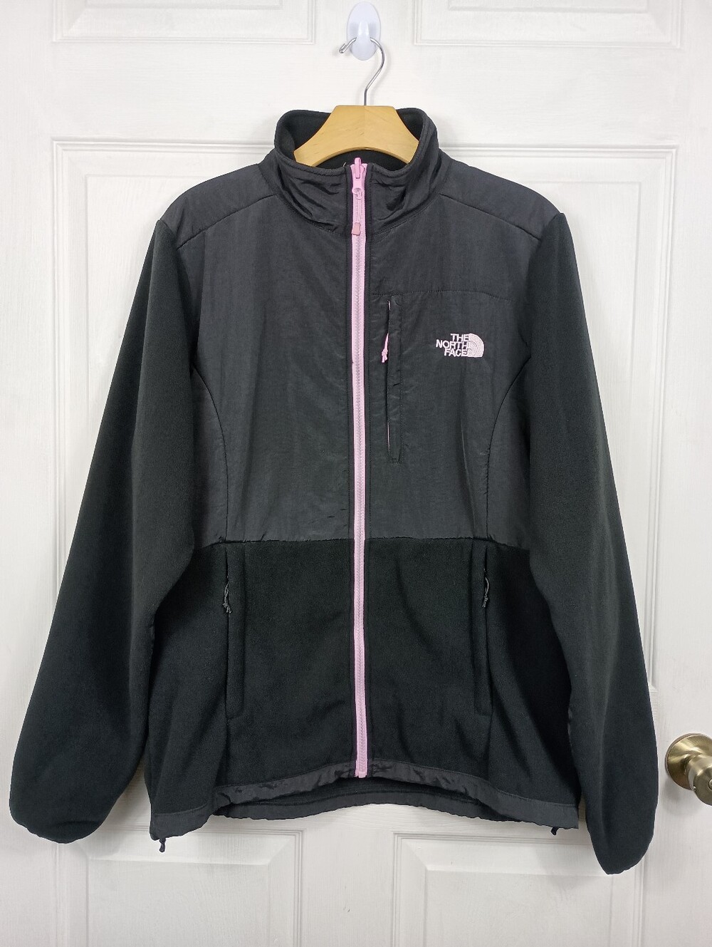 The North Face Denali Jacket XL Womens Black Pink Fleece Abrasion Resist Overlay